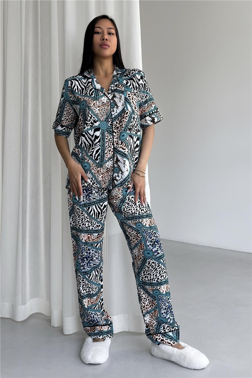 Legami Feroci Mint Viskon Kısa Kol Pantolon Pijama Takımı