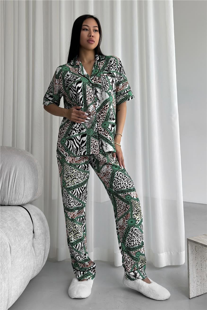 Legami Feroci Yeşil Viskon Kısa Kol Pantolon Pijama Takımı