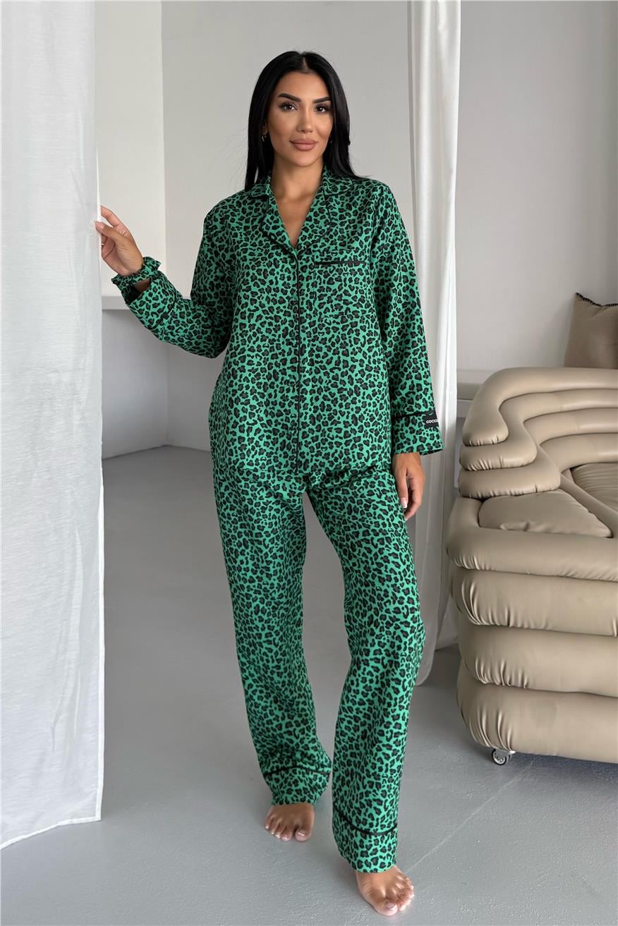 Leopar Selvaggio Yeşil Uzun Pijama Takımı