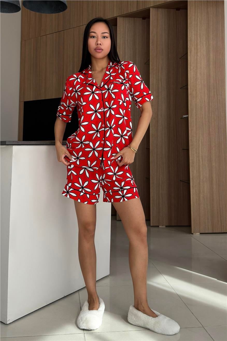 L'Innocenza Della Margherita Kırmızı Viskon Kısa Pijama Takımı