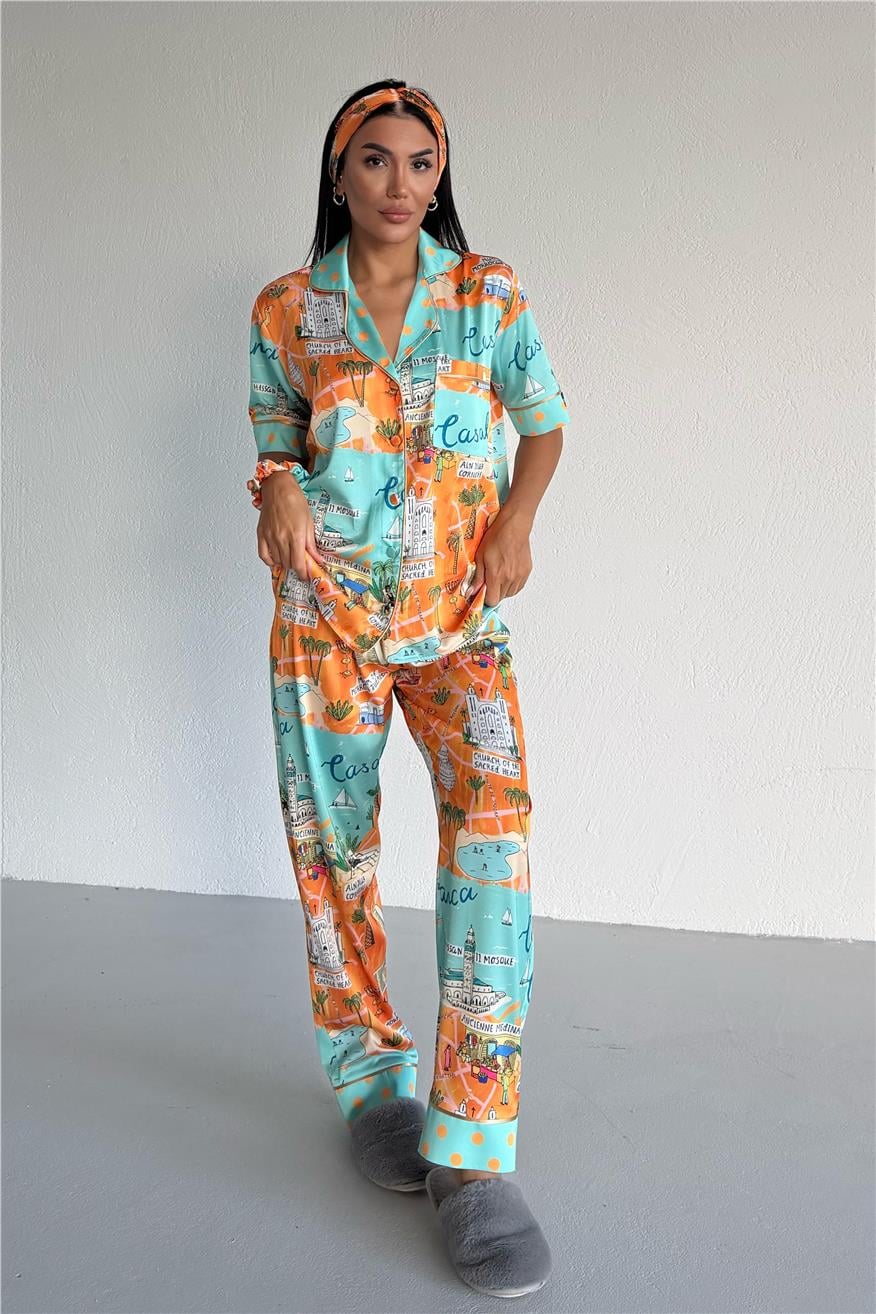 Mondo Allegro Saten Kısa Kol Pantolon Pijama Takımı MA5808