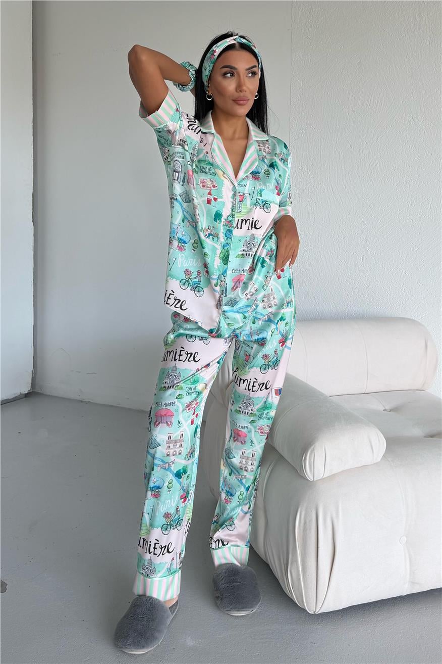 Mondo Allegro Saten Kısa Kol Pantolon Pijama Takımı MA5820