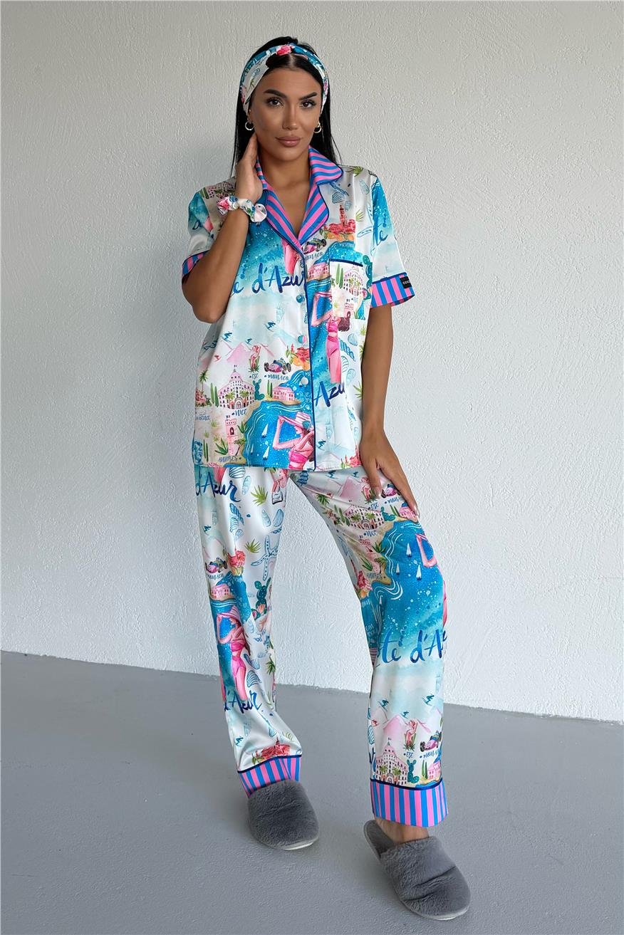 Mondo Allegro Saten Kısa Kol Pantolon Pijama Takımı MA5816