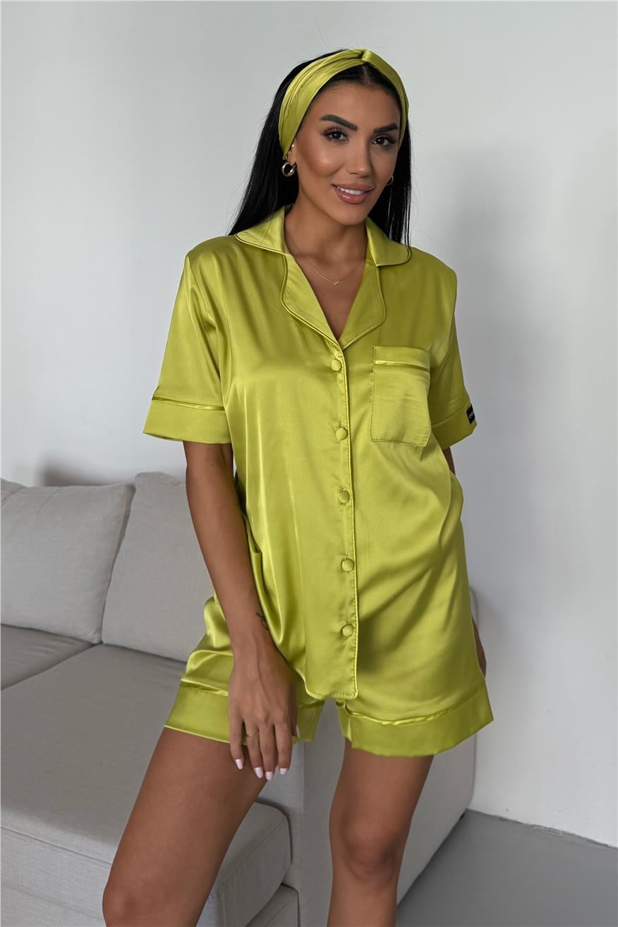 Nobiltà Della Notte Yağ Yeşili Saten Kısa Pijama Takımı