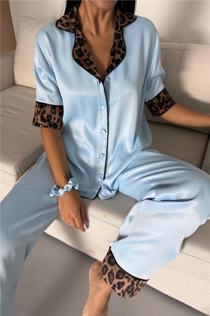 Pardo Perfetto Bebe Mavisi Floş Saten Kısa Kol Pantolon Pijama Takımı