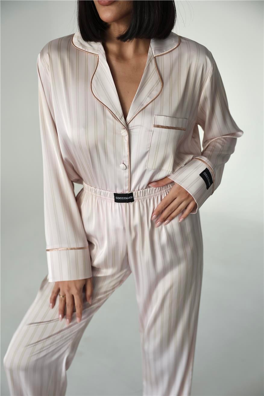 Sogni Lineari Saten Uzun Pijama Takımı LDK02