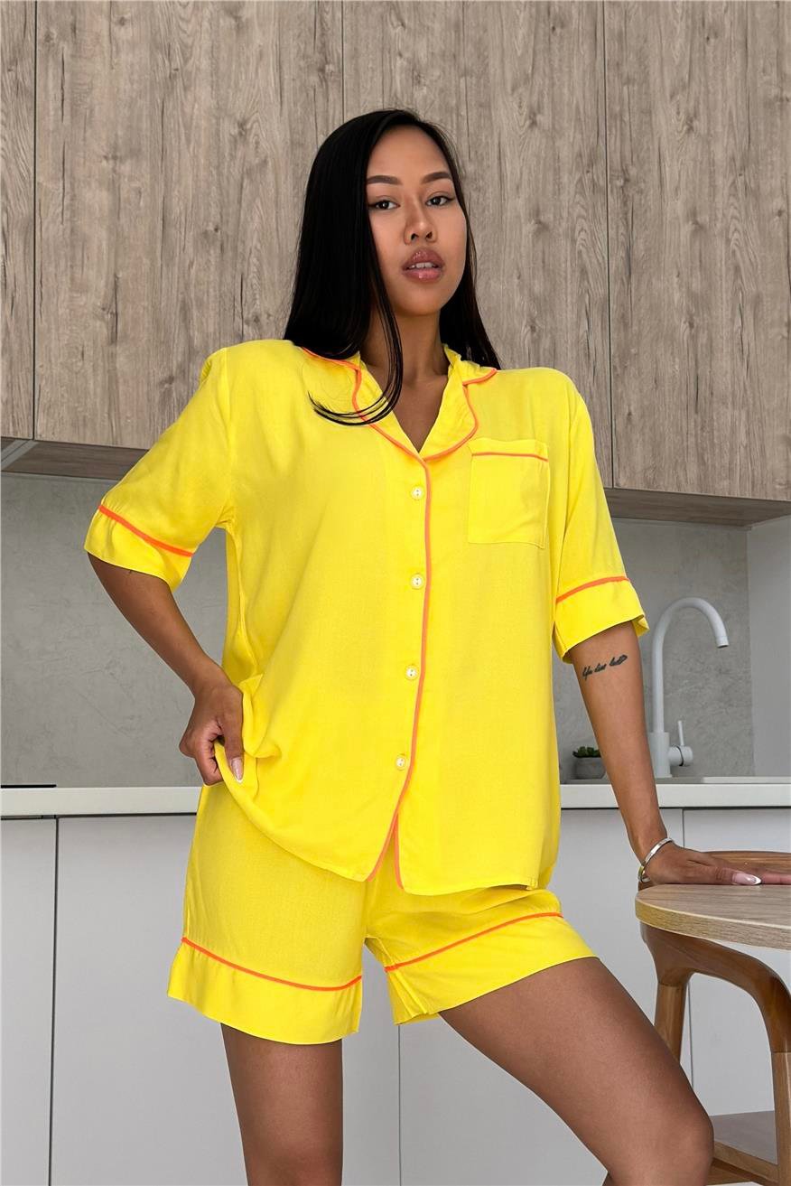 Sonno Luce Sarı Viskon Kısa Pijama Takımı