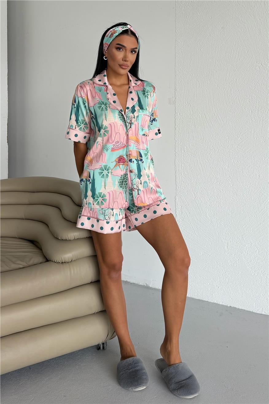 Viaggio Creativo Saten Kısa Pijama Takımı VCN2305