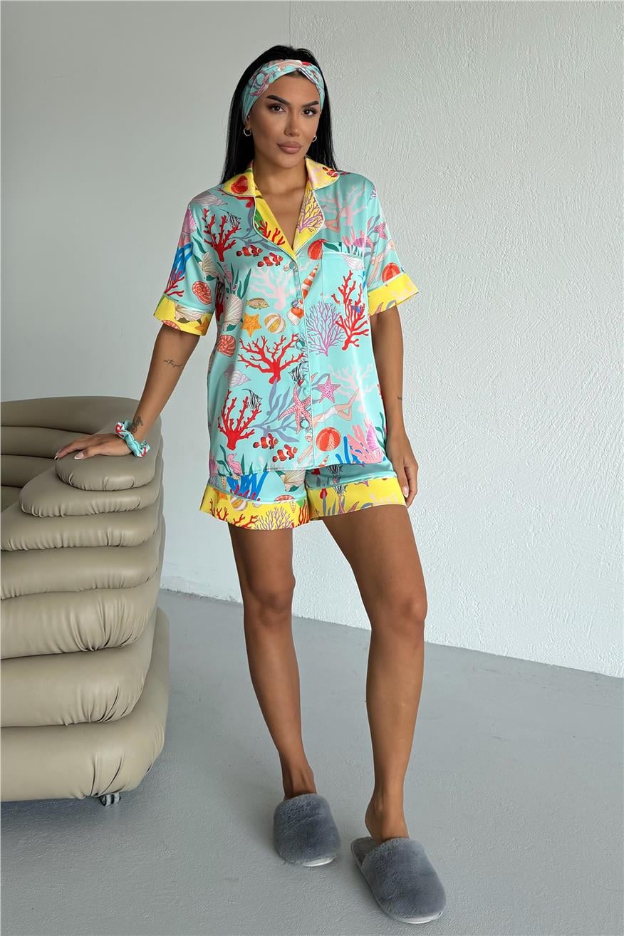 Viaggio Creativo Saten Kısa Pijama Takımı VCN2303
