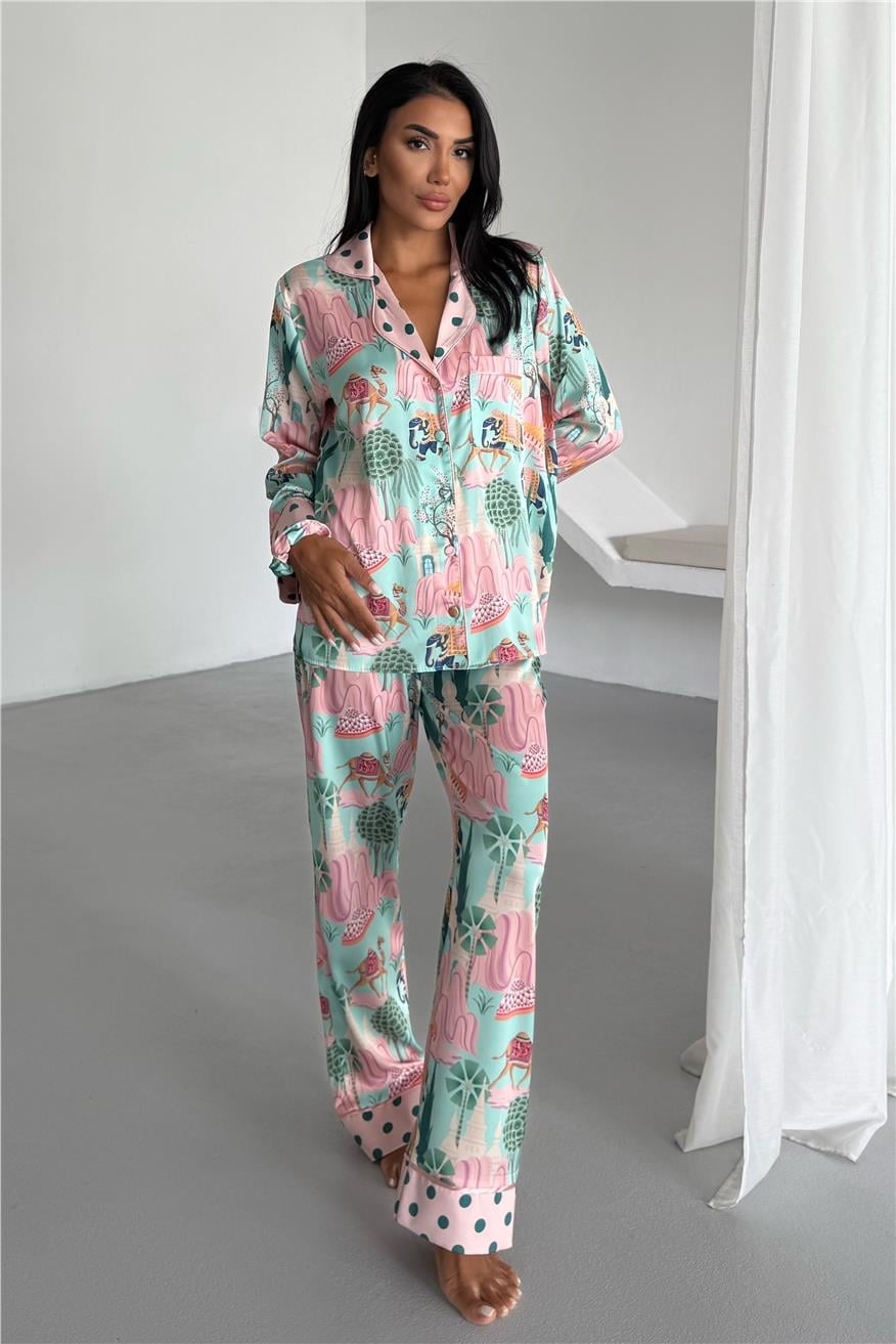 Viaggio Creativo Saten Uzun Pijama Takımı VCK0305