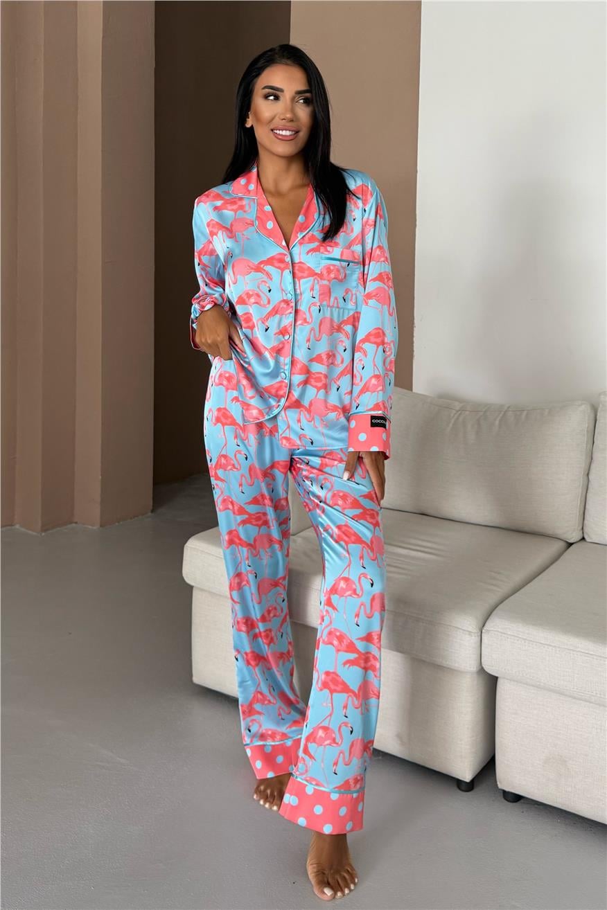 Viaggio Creativo Saten Uzun Pijama Takımı VCK0306