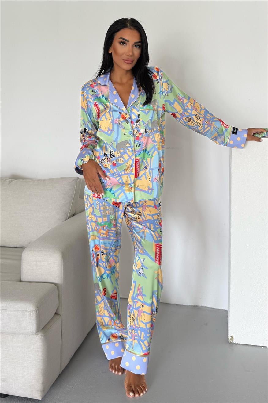 Viaggio Creativo Saten Uzun Pijama Takımı VCK0307