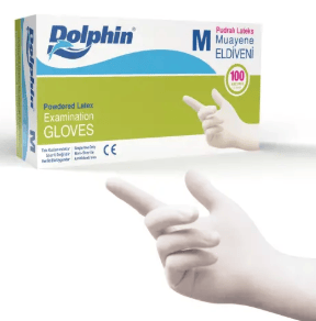 Dolphin Pudralı Lateks Muayene Eldiveni M Beden 100lü Kutu