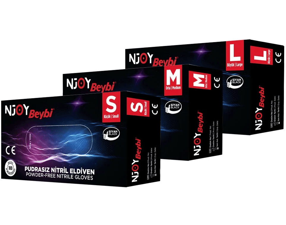 Njoy Pudrasız Siyah Nitril Eldiveni - 100lük Kutu