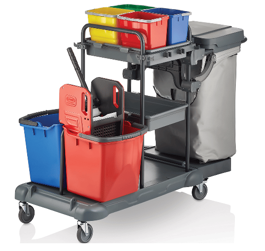 Ceymop PLASTİK KAT ARABASI ÇİFT KOVALI ÇÖP TOPLAMALI DÖRT KOVALI BRANDALI PSG818