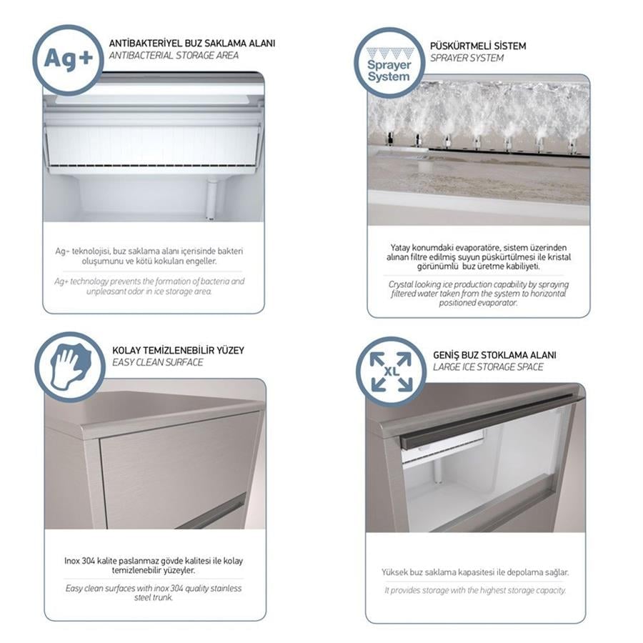 İnoksan Kendinden Depolu Buz Makinesi 22 kg (INT-FZ0001)