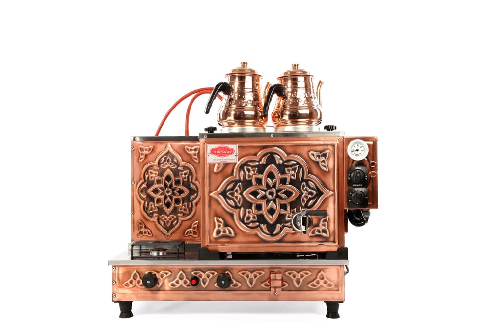Tiryaki 2 Gözlü Bakır Çay Kazanı, 2 Demlikli, Elektrik+Gaz