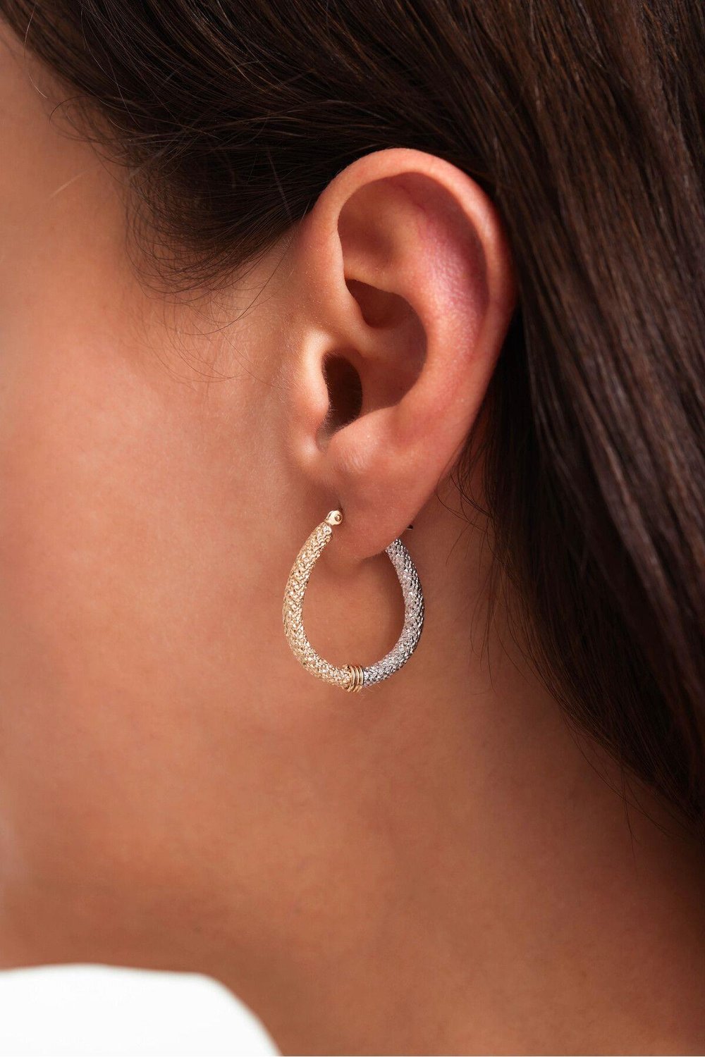 Çift Renk Desenli Oval Halka Earring