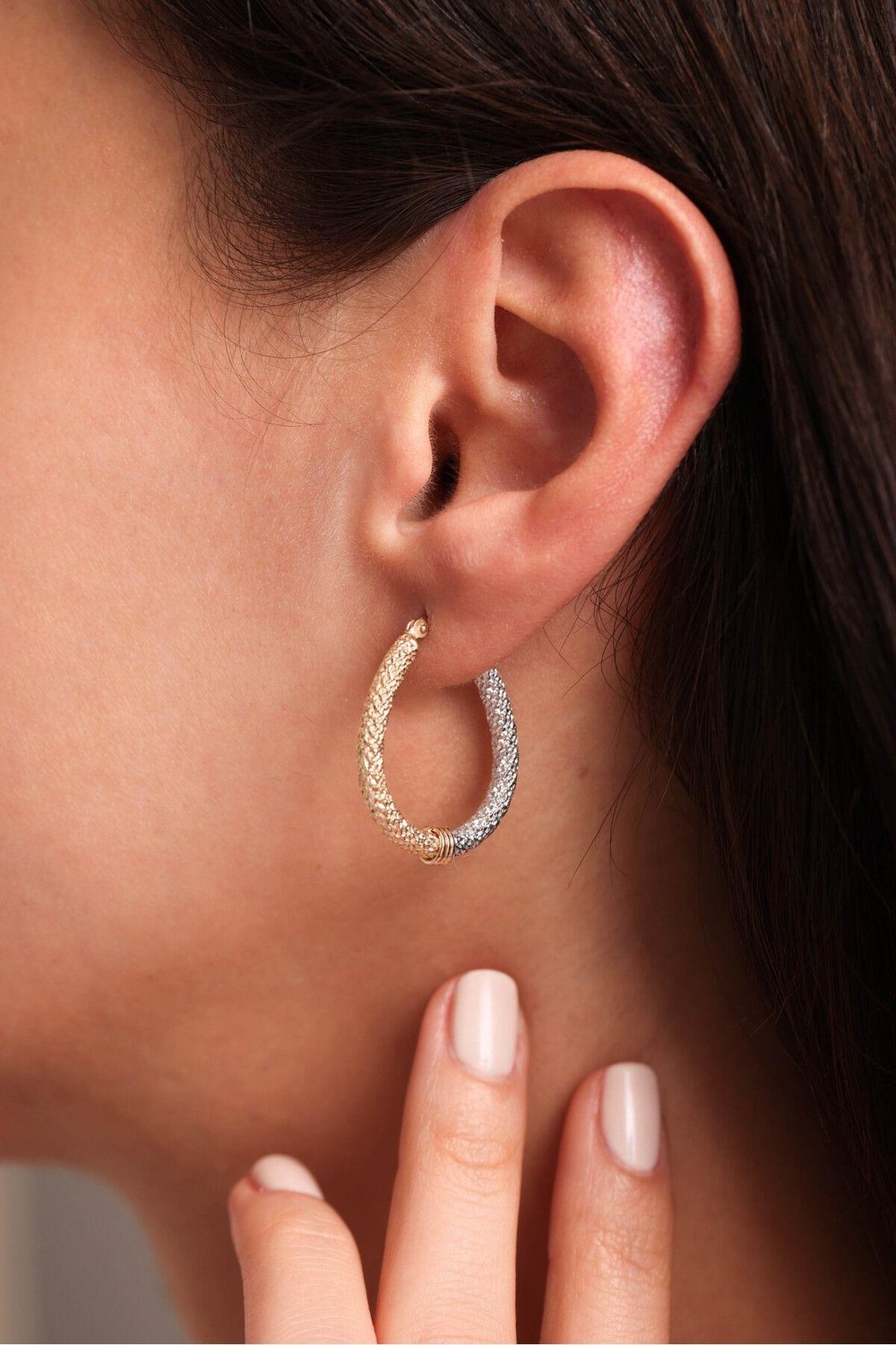 Çift Renk Desenli Oval Halka Earring