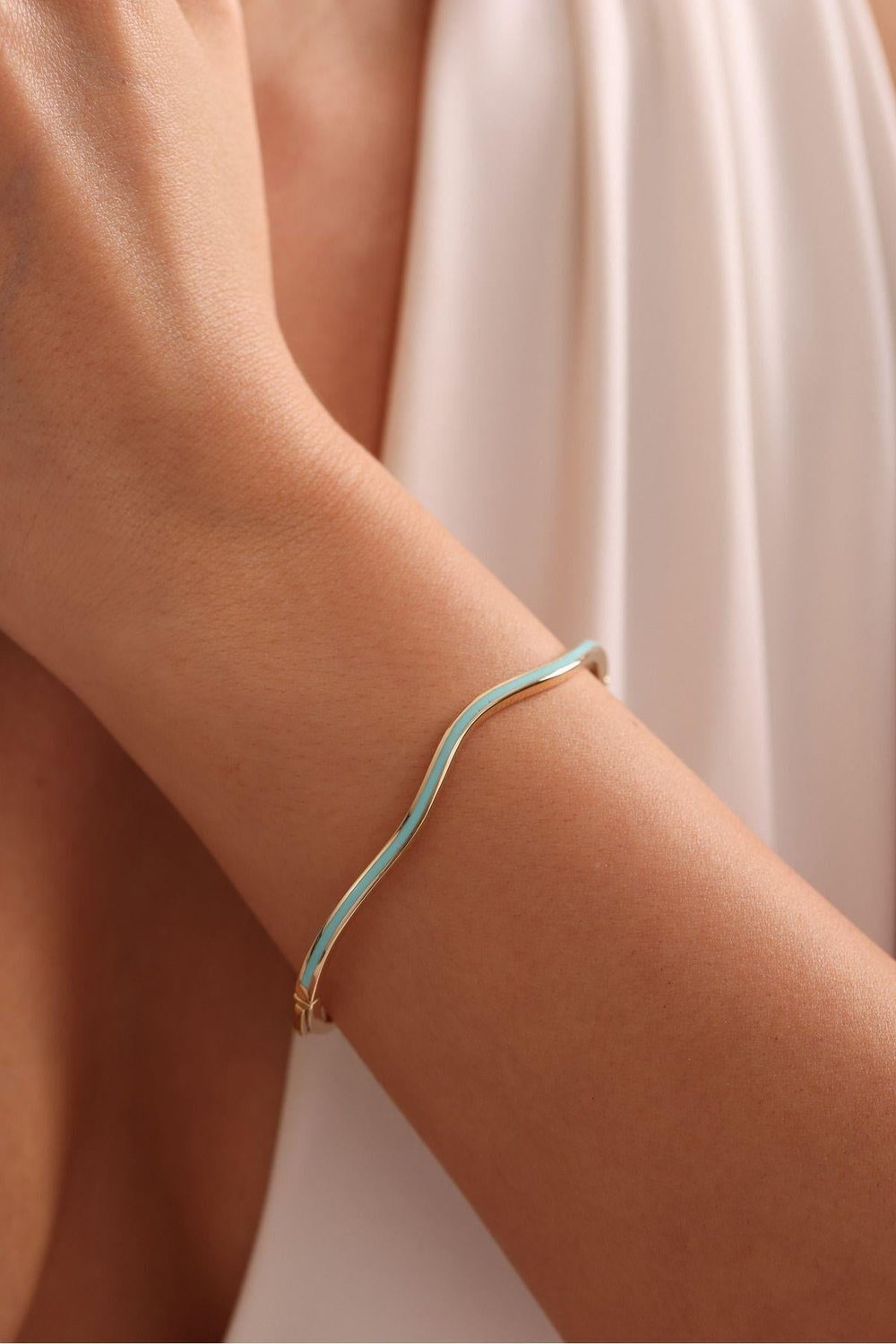 Dalga Model Mavi Turkuaz Mineli Waand  Bangle