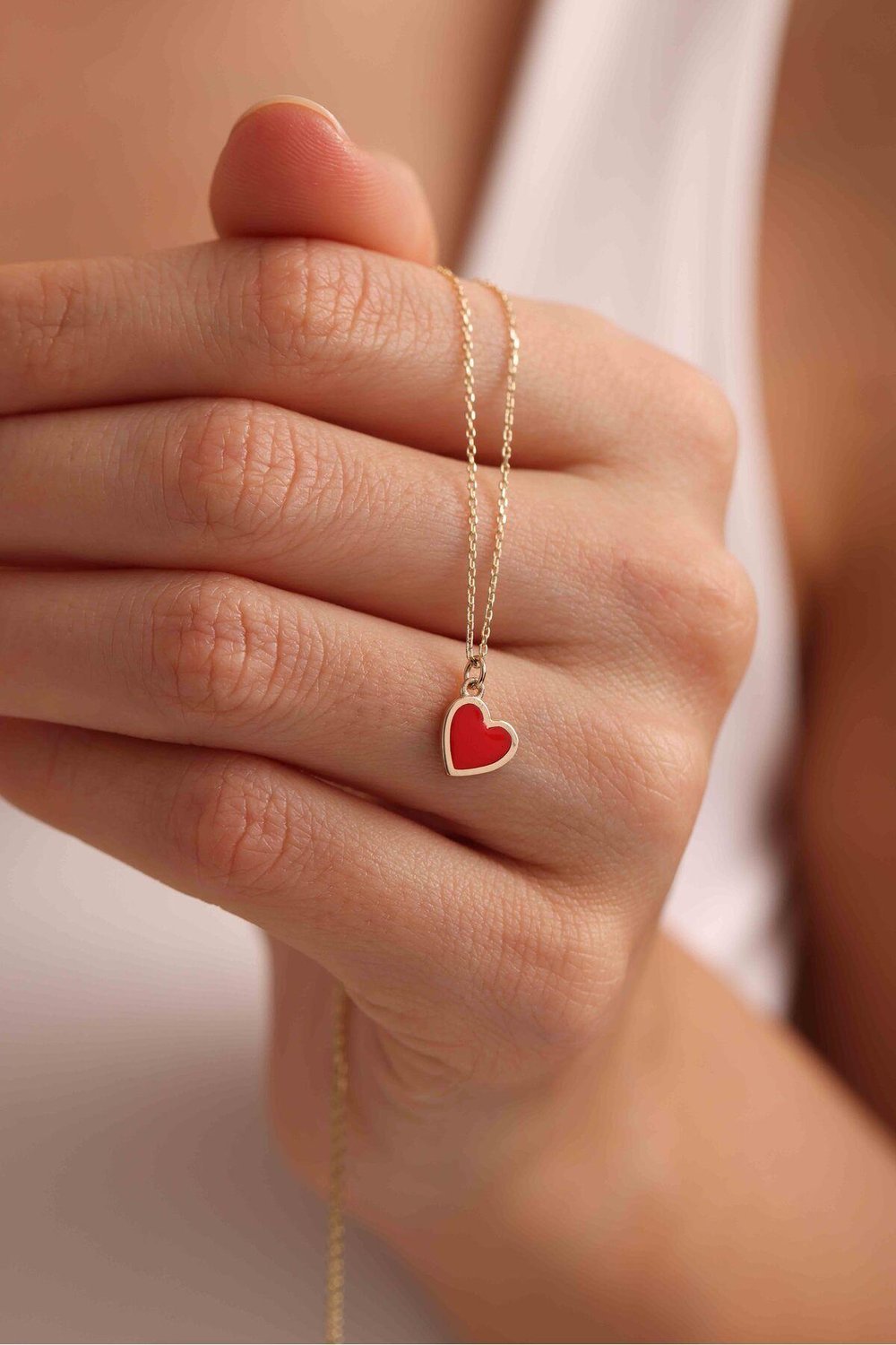 Kırmızı Mineli Kalp Slope Necklace