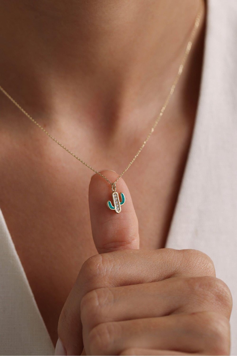 Mavi Mineli Stone Kaktüs Necklace