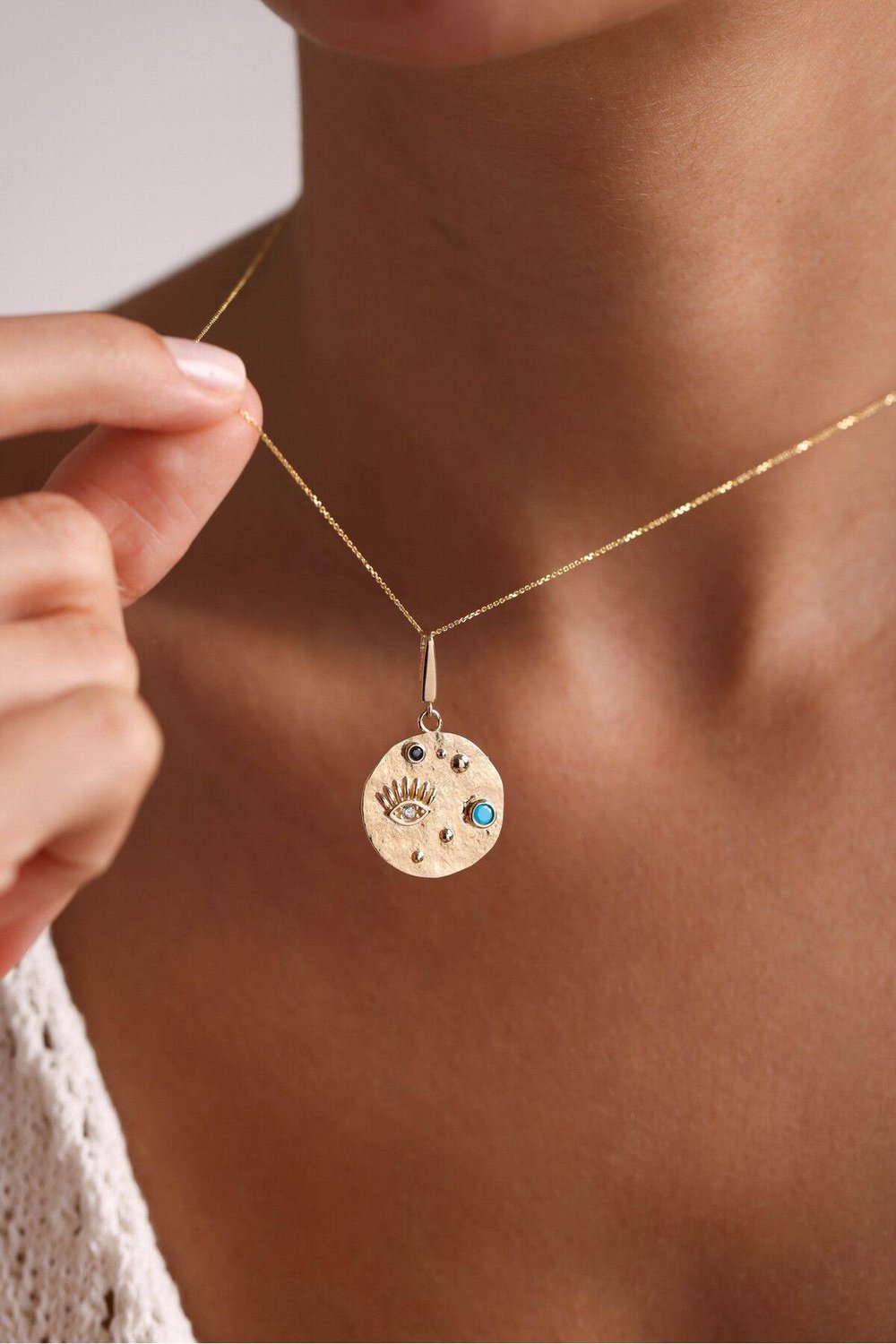 Mavi Siyah Stone Göz Heritage Kilitli Charm Necklace 45 cm