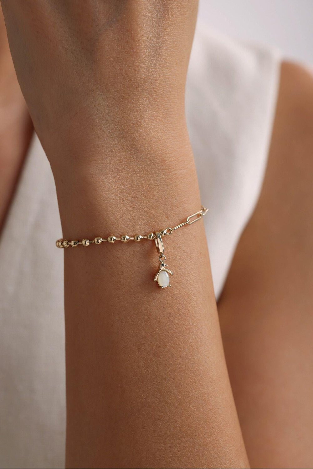 Opal Stone Penguen Charm Bracelet