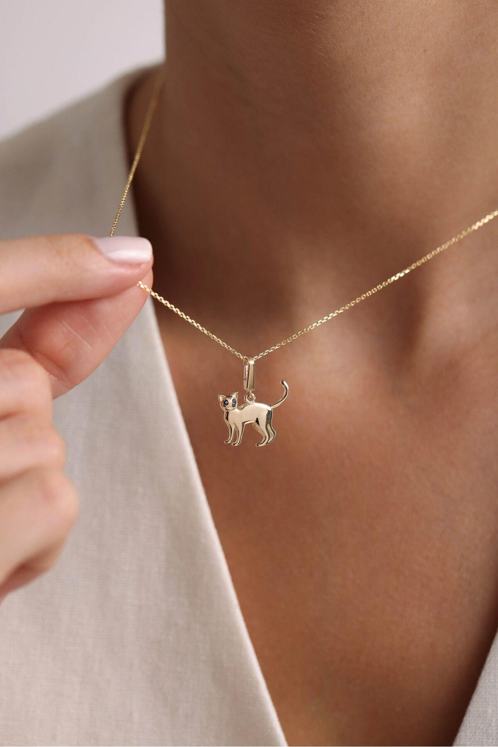Siyah Taşlı Kedi Kilitli Charm Kolye Ucu
