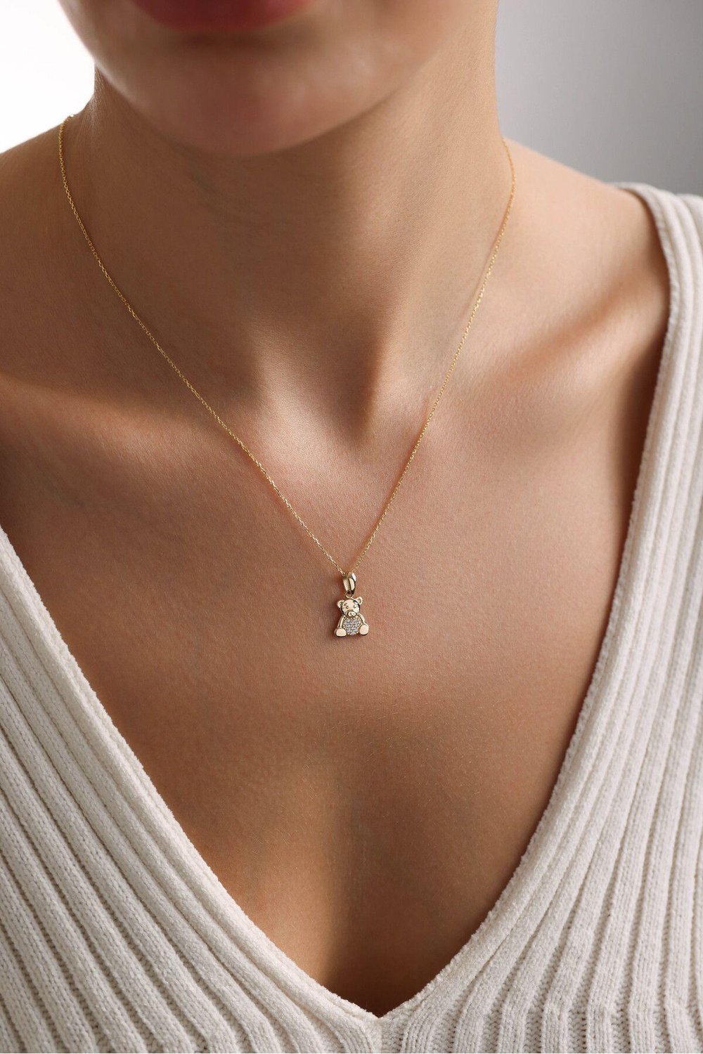 Stone Teddy Bear Ayıcık Necklace 45 cm