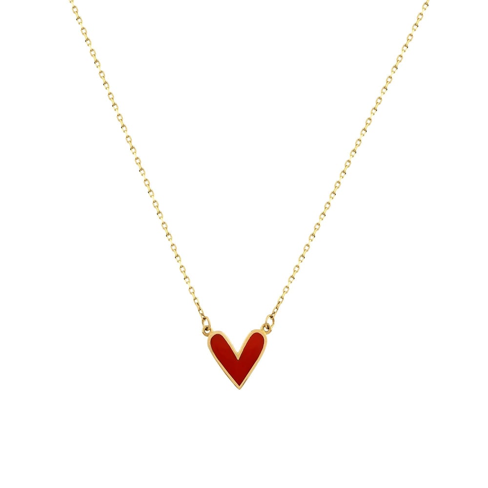 Kırmızı Mineli Dizayn Kalp Necklace
