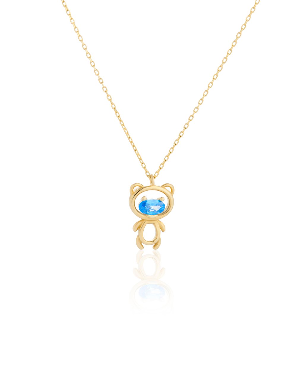 Mavi Oval Stone Teddy Bear Ayıcık Necklace
