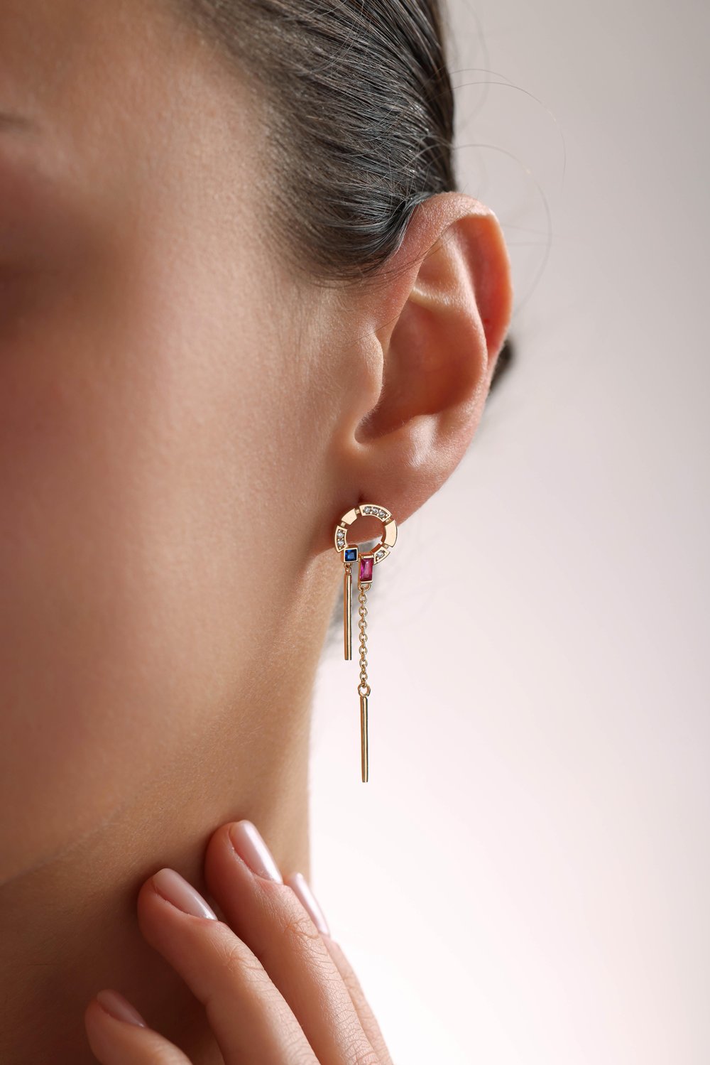 Ruby Baget Stone Sallantılı Mystic Earring