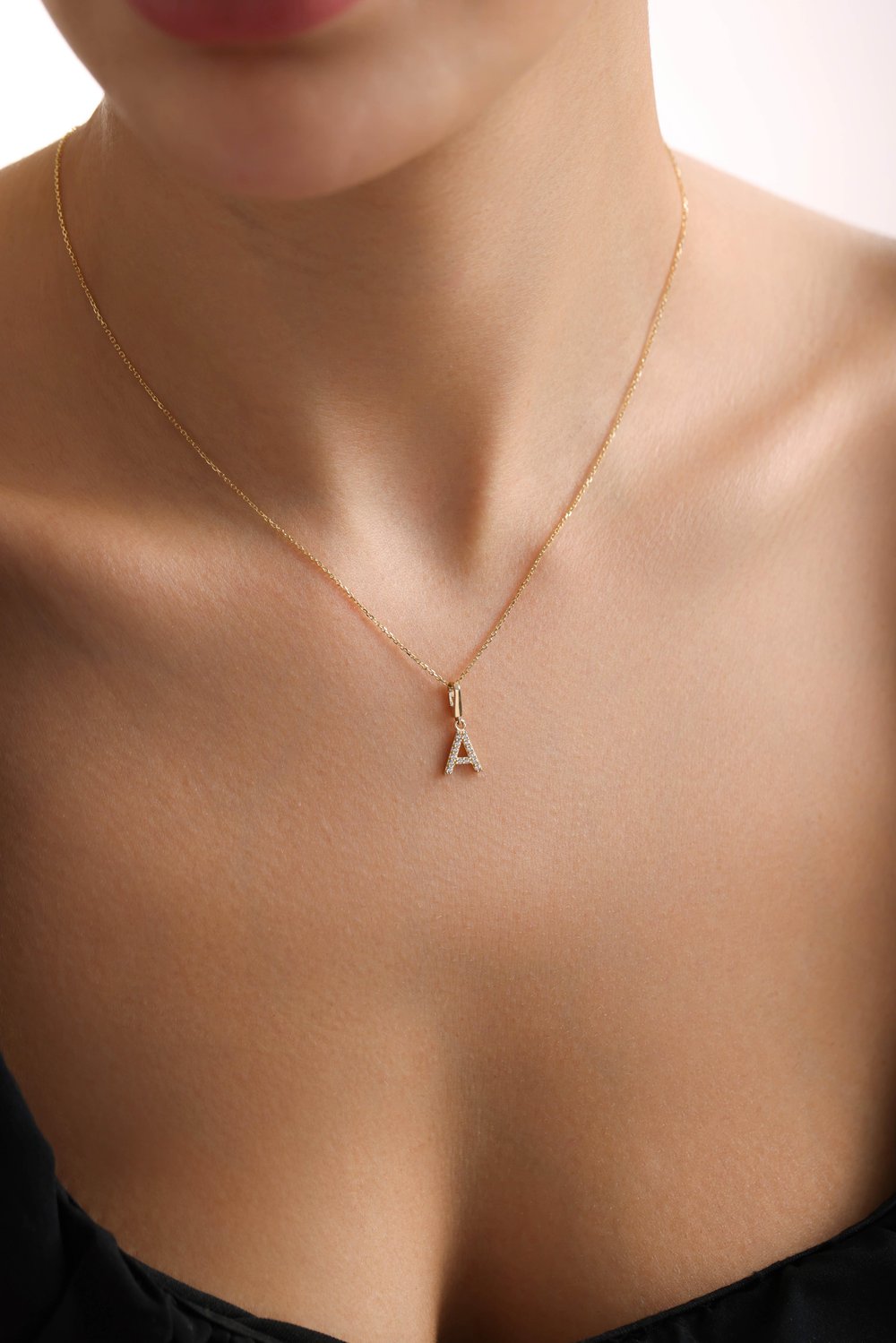 Taşlı A Harf Kilitli Charm Kolye Ucu