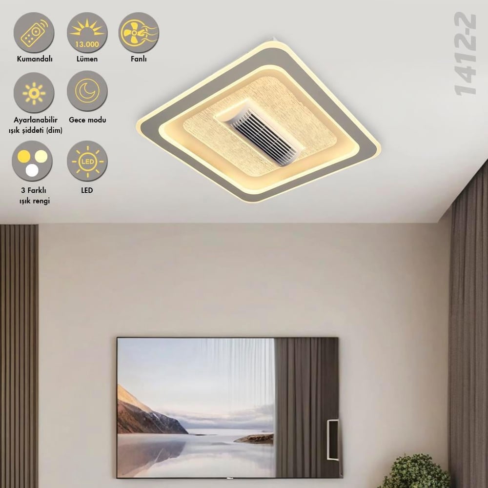 1412-2 Storm 60x60cm Fanlı Armatür (Kumandalı) Beyaz