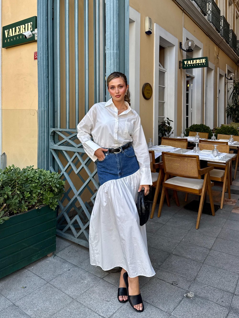 Beli Kot Detaylı Beyaz Etek