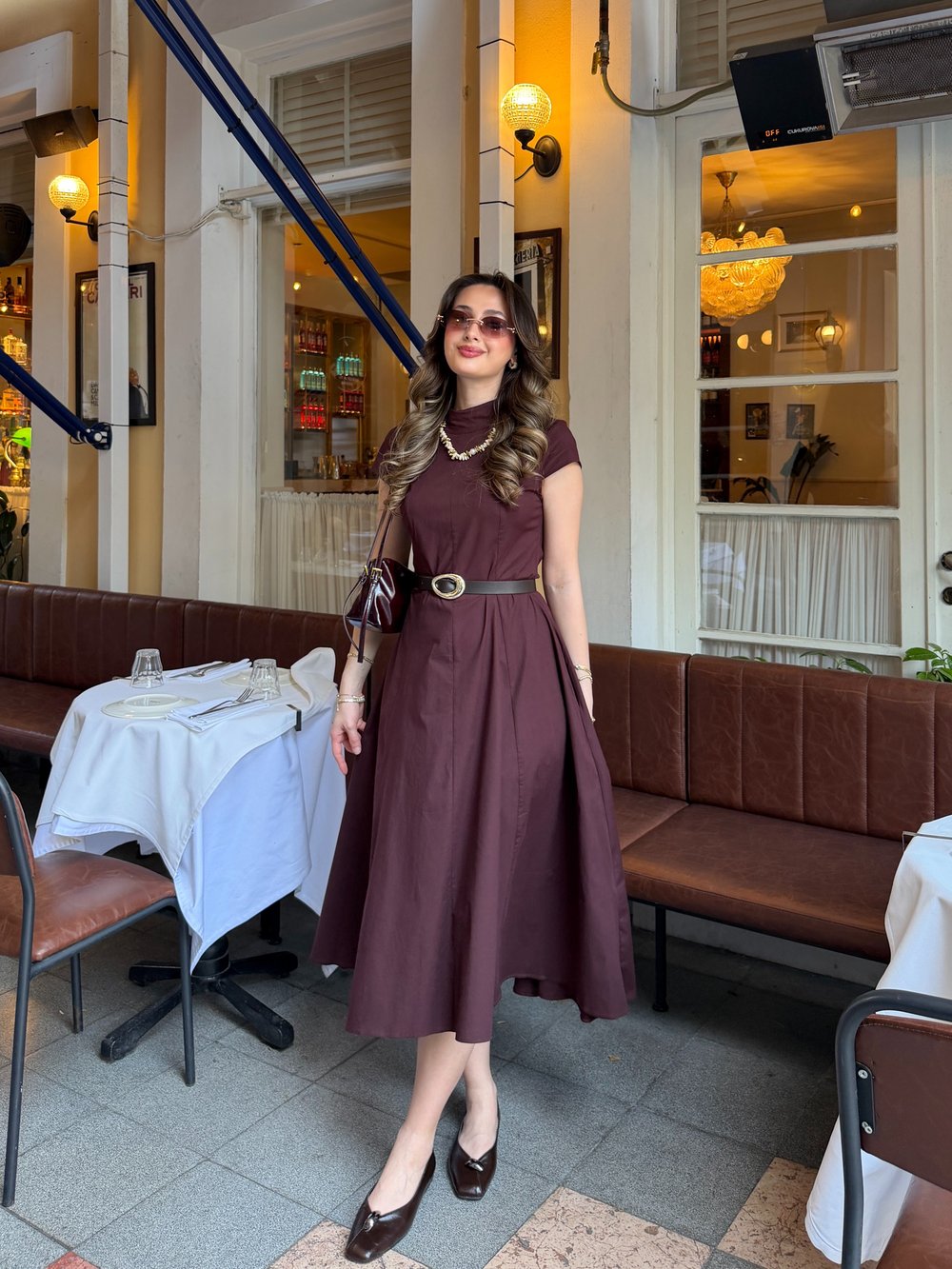 Bordo Poplin Midi Elbise