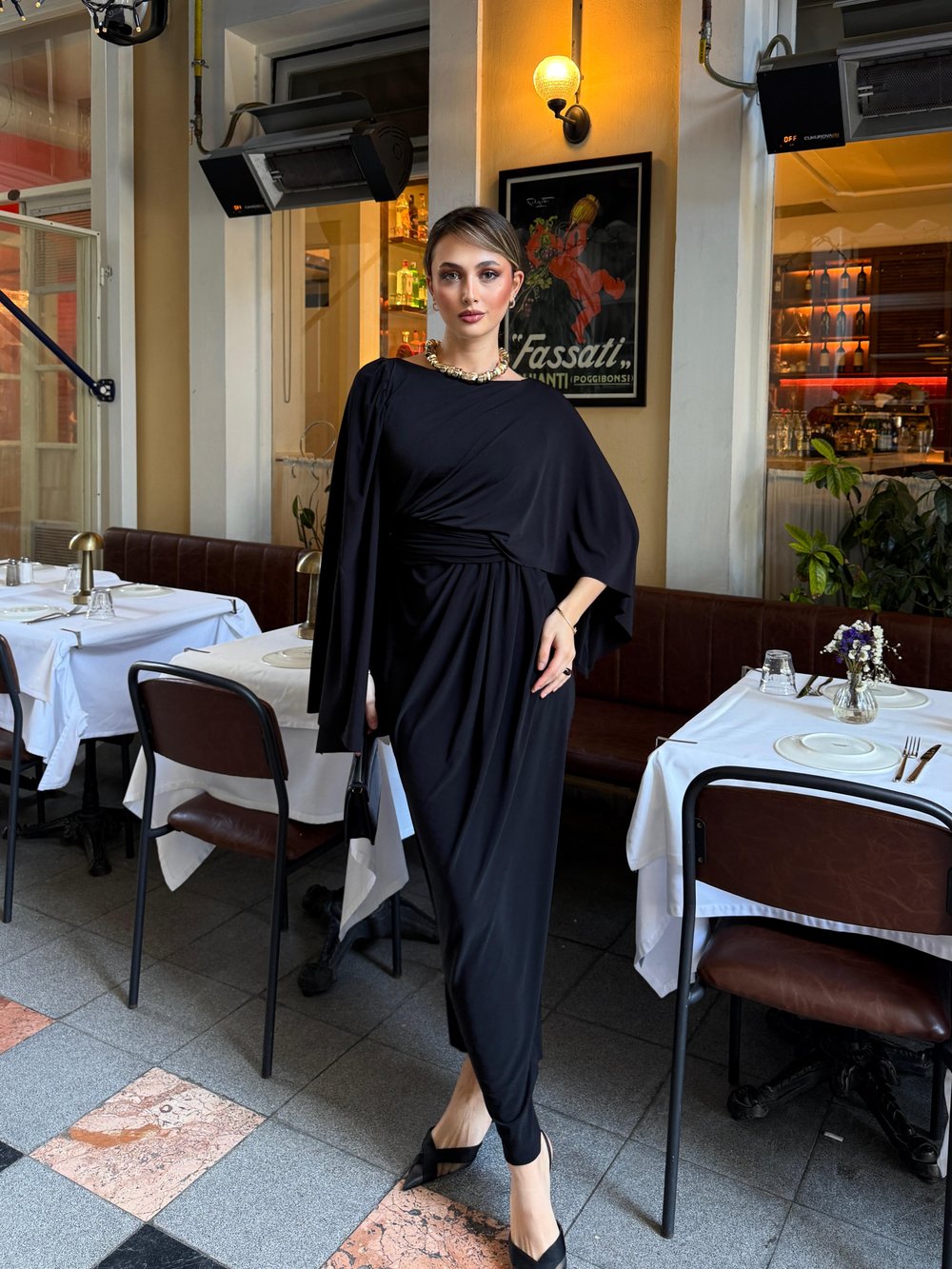 Drape Detaylı Sandy Elbise Siyah