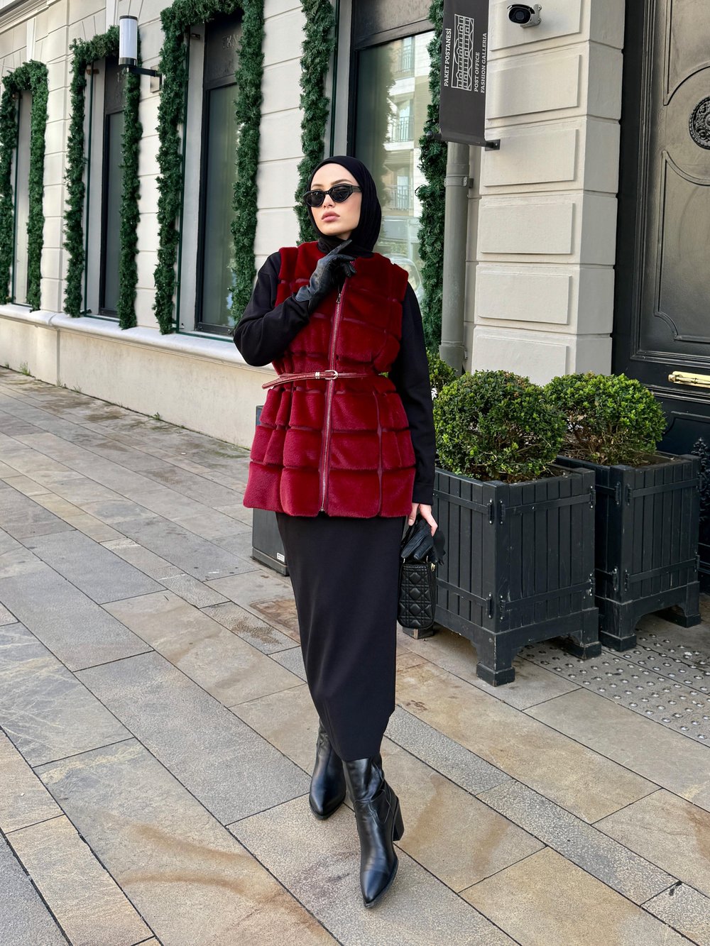 Fermuarlı Bordo Kürk Yelek