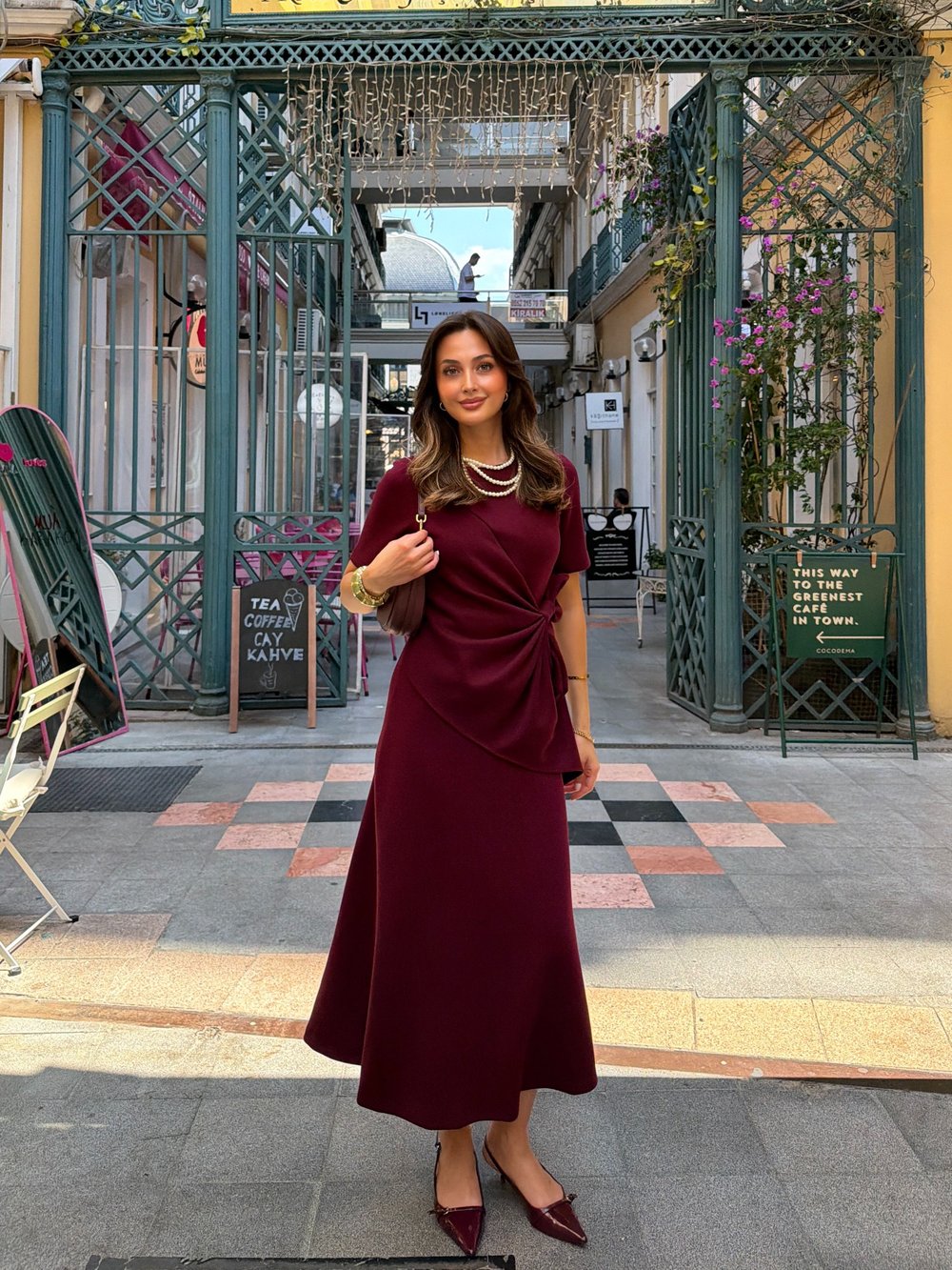 Fiyonklu Maxi Boy Modal Elbise Bordo