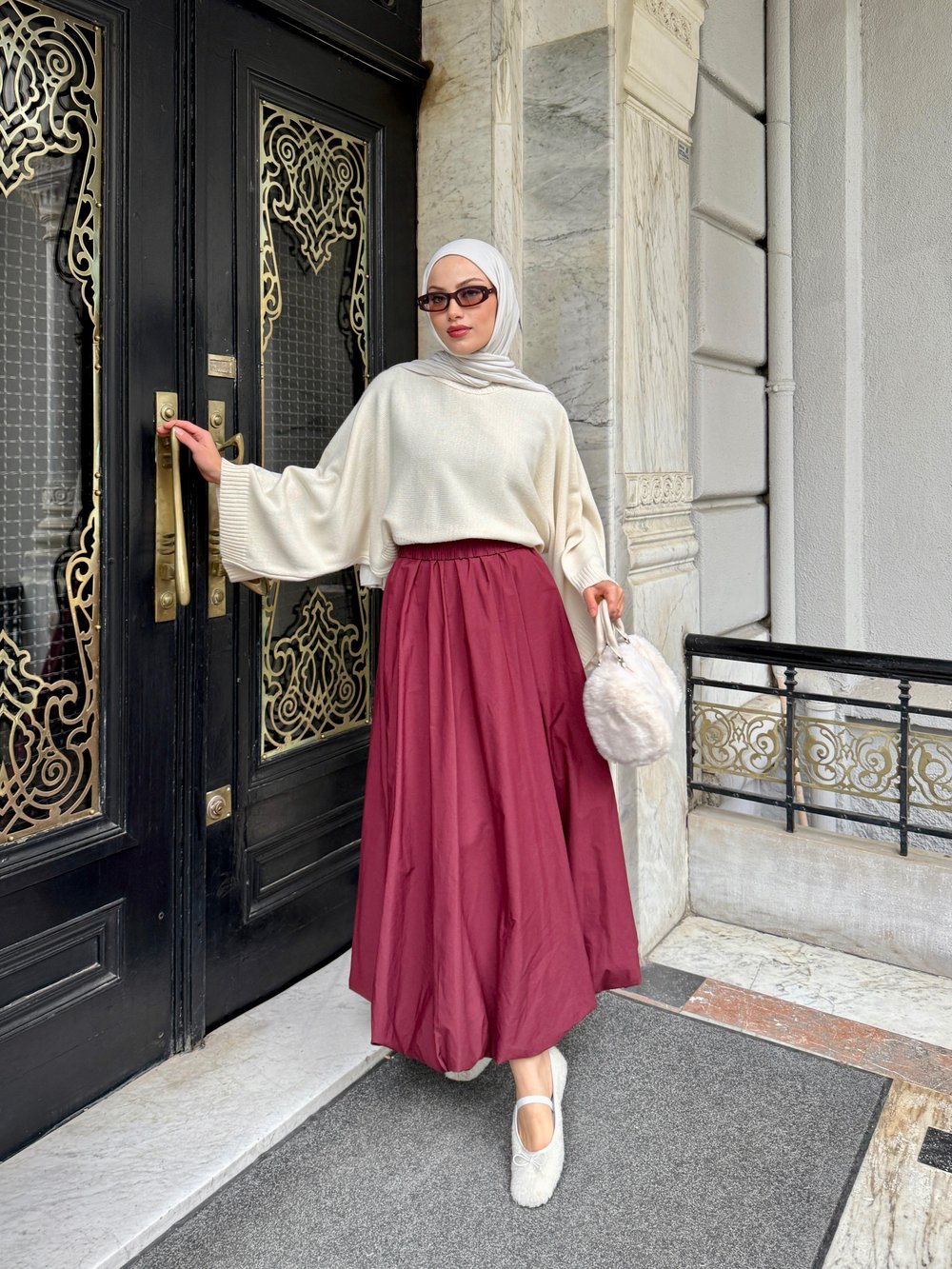 Geniş Kol Oversize Bej Triko Kazak