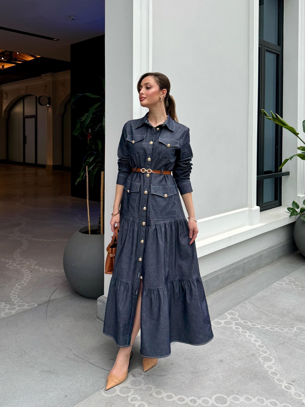 Kemerli Denim Elbise