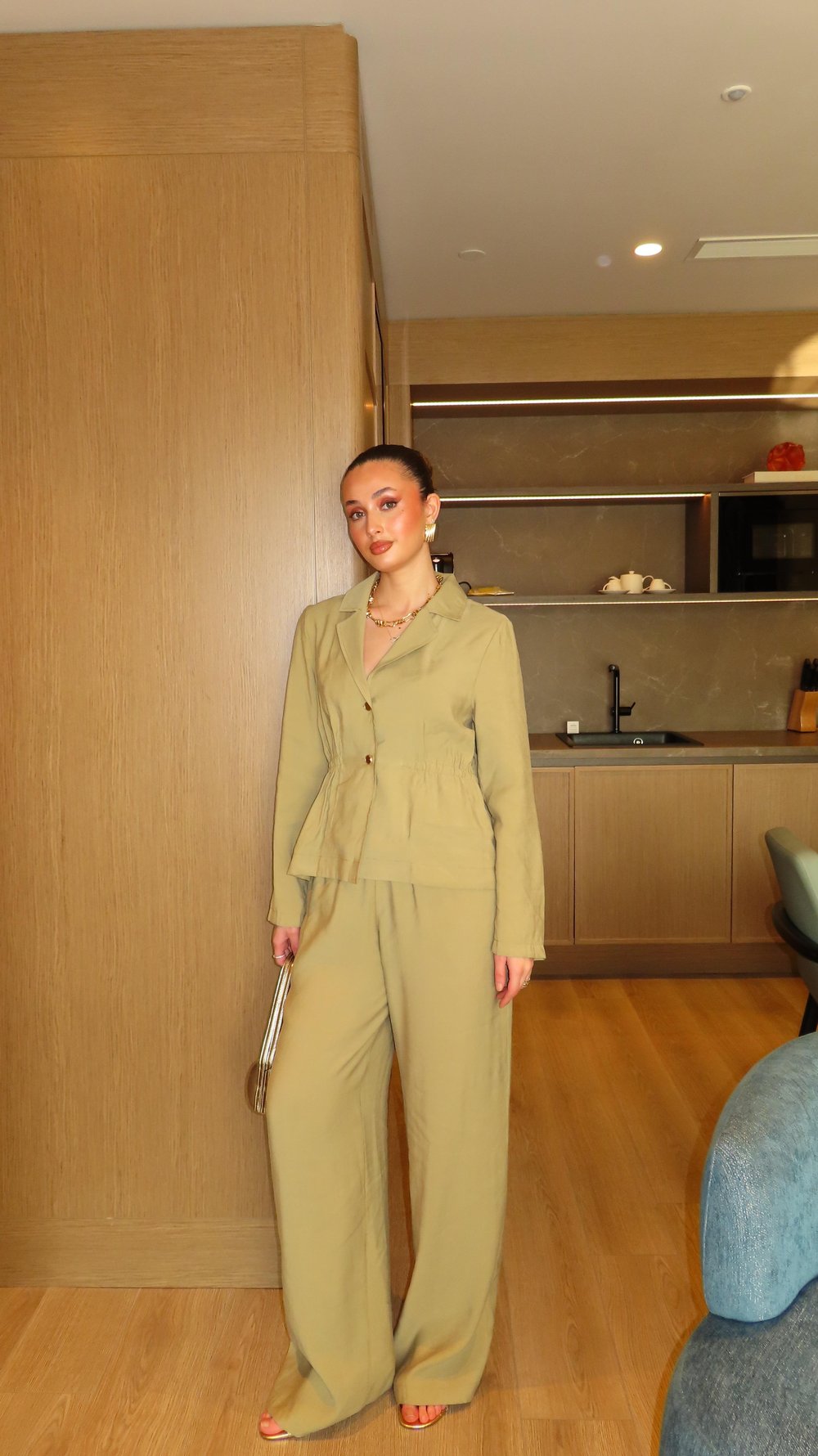 Lastikli Tencel  Ceket Pantolon Takım Mint Yeşili