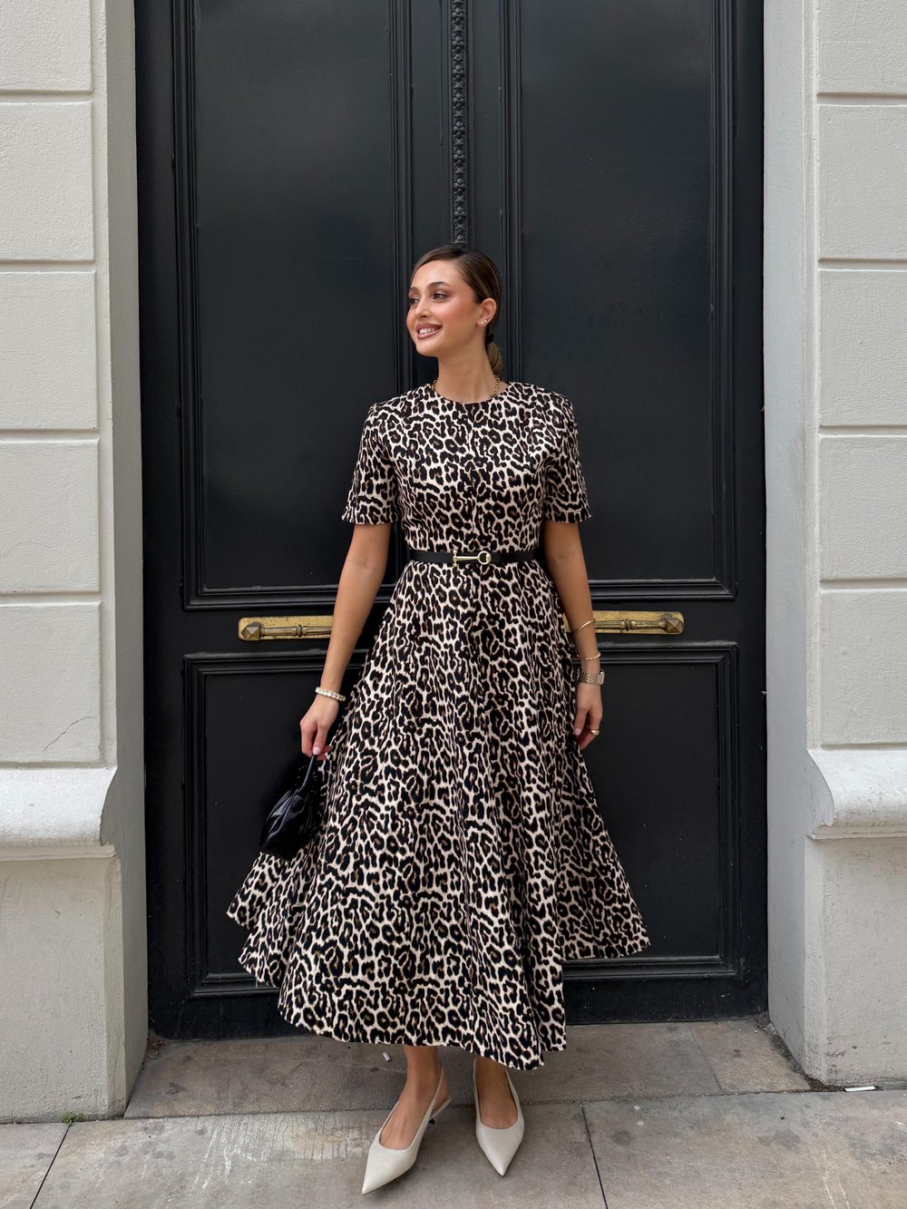 Leopar Desen Gabardin Elbise 