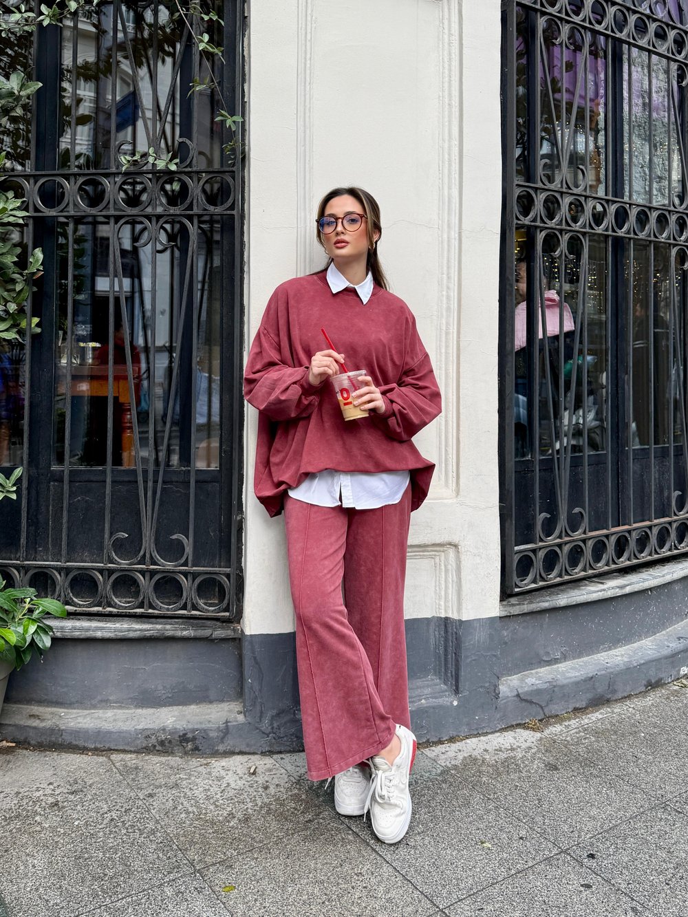 Oversize Bordo Eşofman Takım
