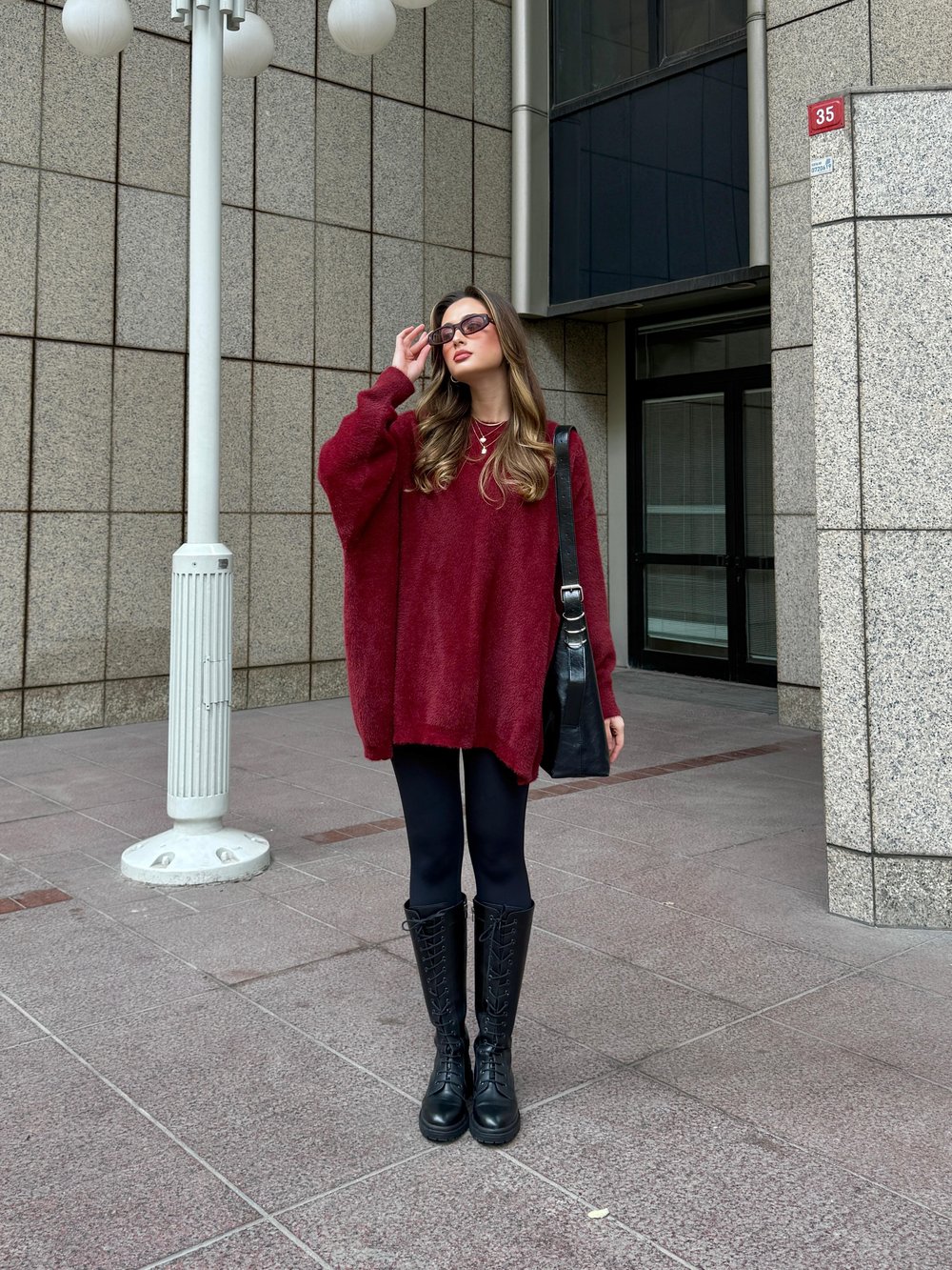Oversize Bordo Triko Yün Kazak