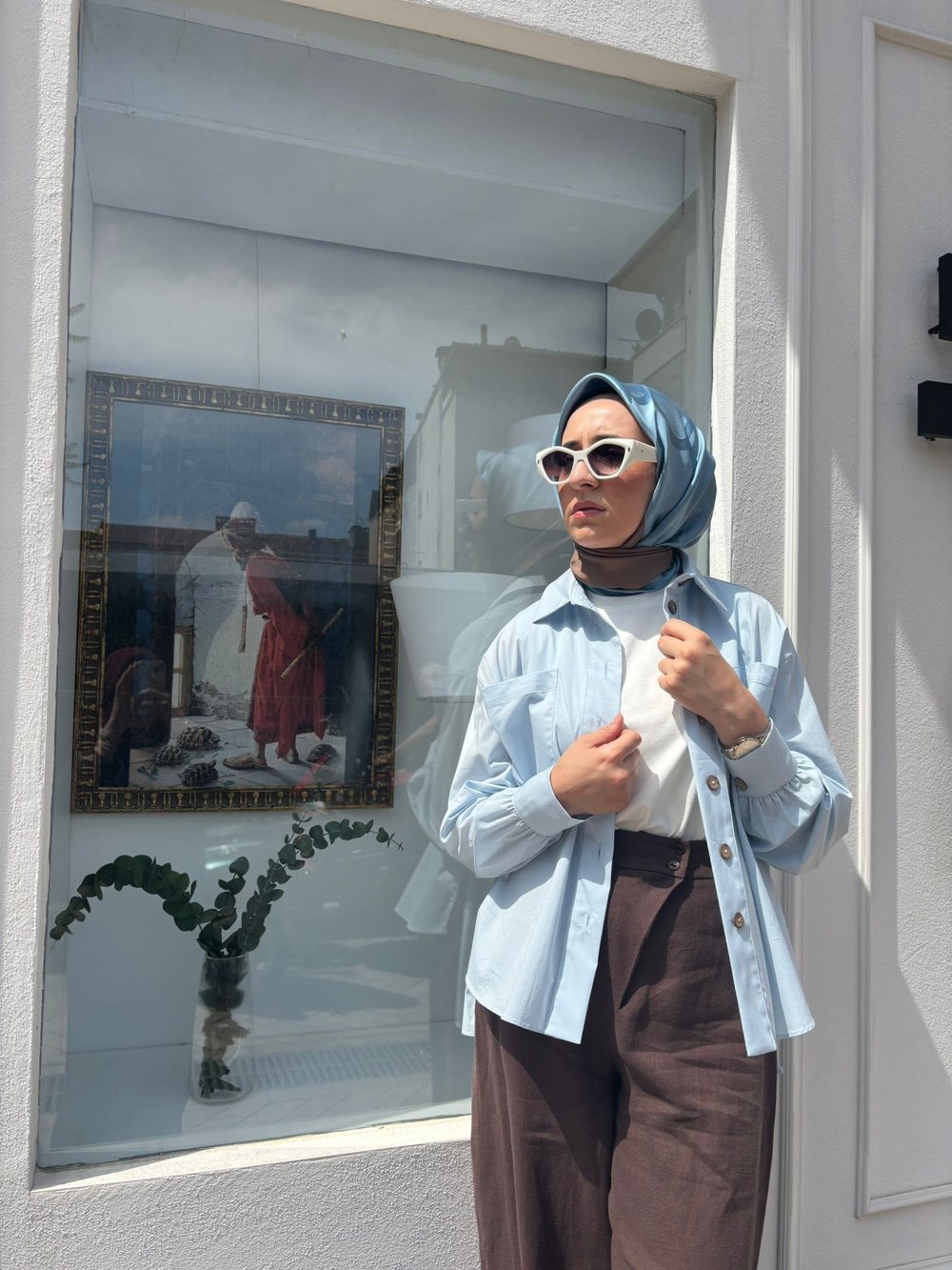 101003 Cepli Kadın Gömlek Bebek Mavi