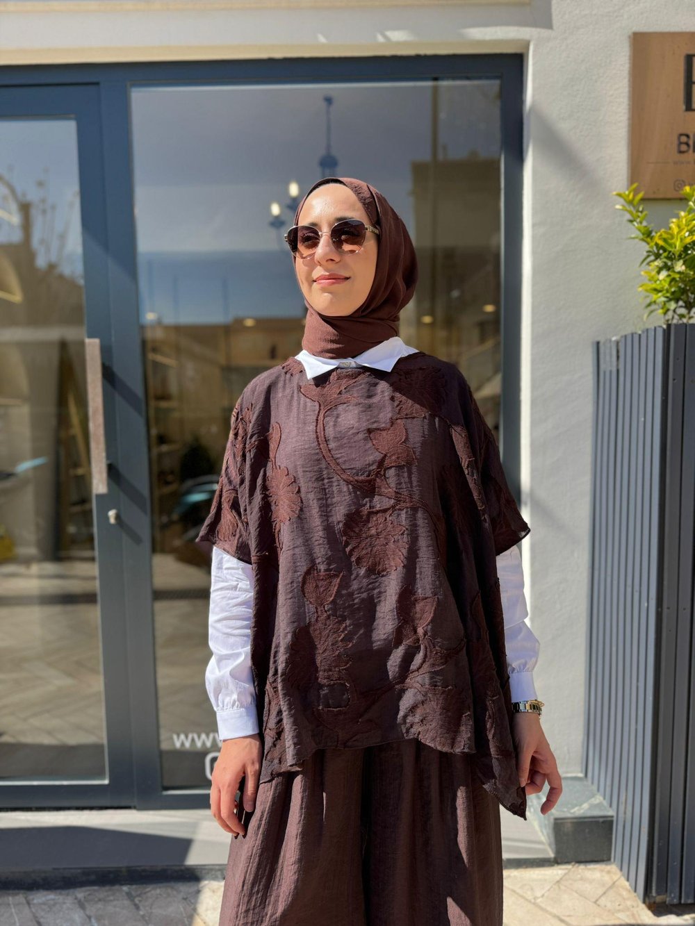 102255 Desenli Kadın Tunik Acı Kahve