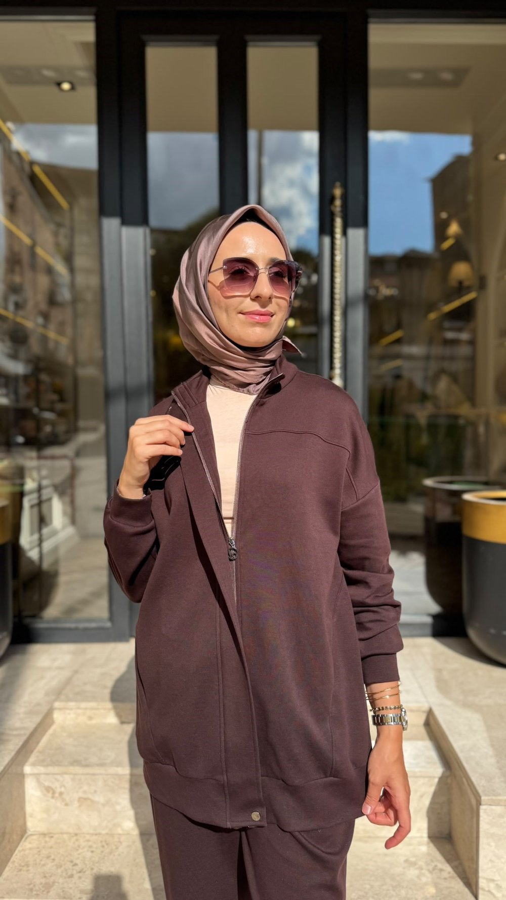 202988 Fermuarlı Kadın Takım Acı Kahve