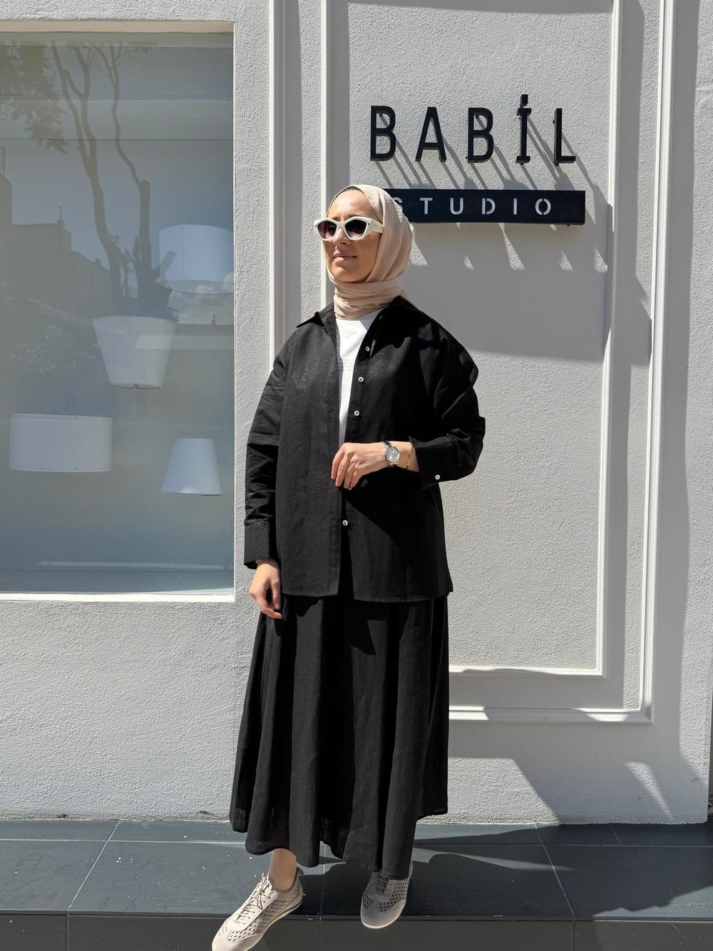 25SS212 Keten Basic Kadın Gömlek Siyah